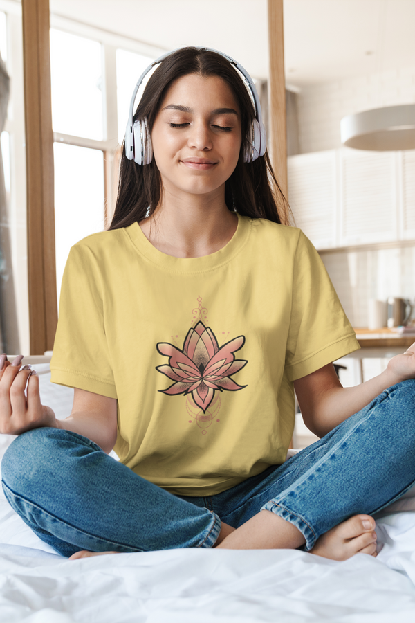 Geometric Lotus Printed T-Shirt For Women - WowWaves