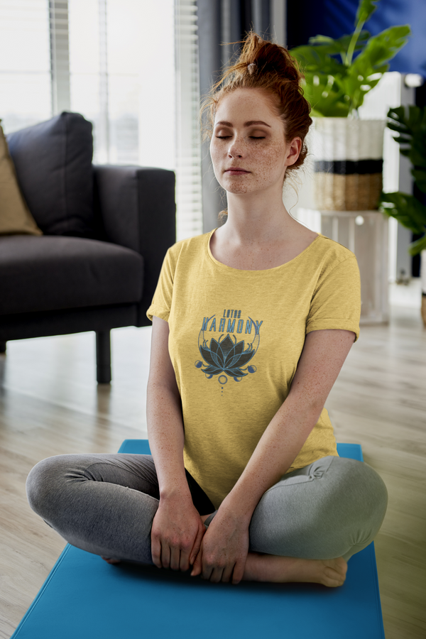 Harmony Lotus Printed Scoop Neck T-Shirt For Women - WowWaves