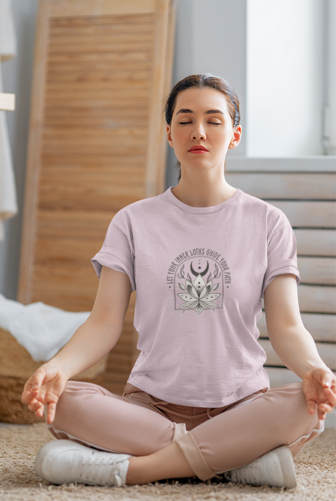 Inner Lotus Flower Printed T-Shirt For Women - WowWaves