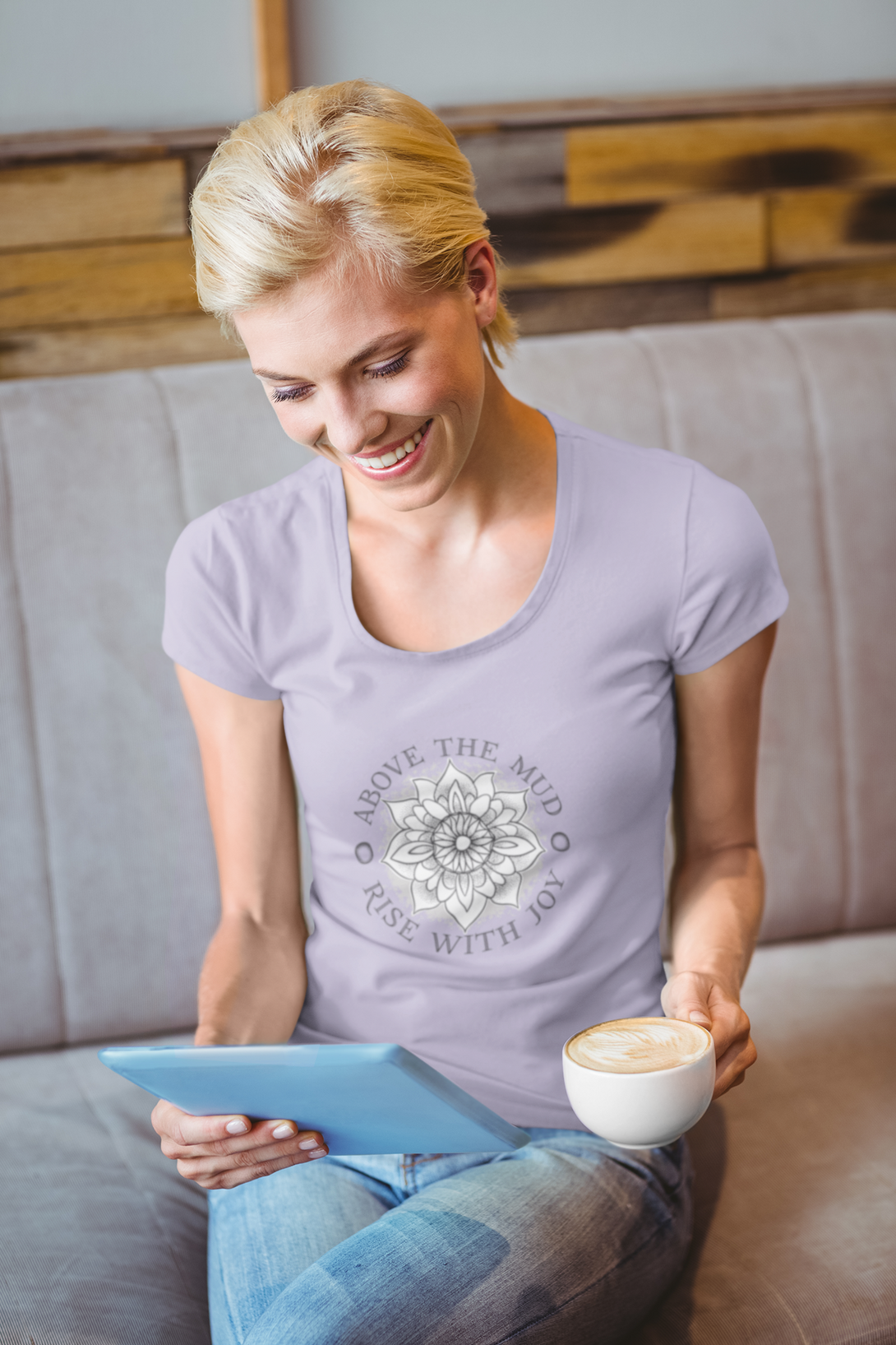 Mandala Lotus Printed Scoop Neck T-Shirt For Women - WowWaves - 3