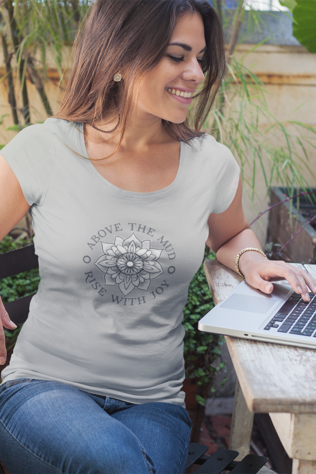 Mandala Lotus Printed Scoop Neck T-Shirt For Women - WowWaves - 6