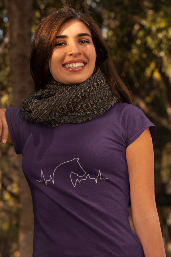 Horse Heartbeat Printed T-Shirt For Women - WowWaves