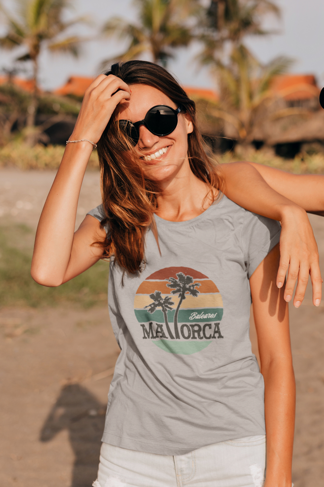 Mallorca And Palm Printed Scoop Neck T-Shirt For Women - WowWaves - 6