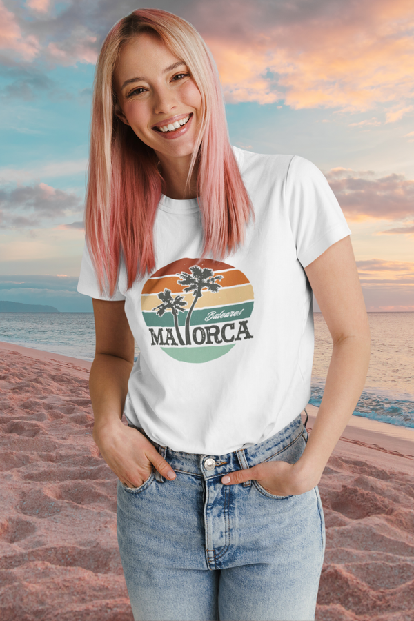 Mallorca And Palm Printed T-Shirt For Women - WowWaves