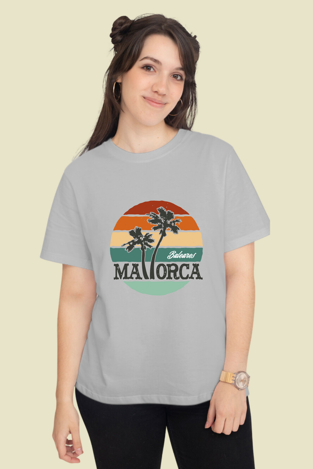 Mallorca And Palm Printed T-Shirt For Women - WowWaves - 9
