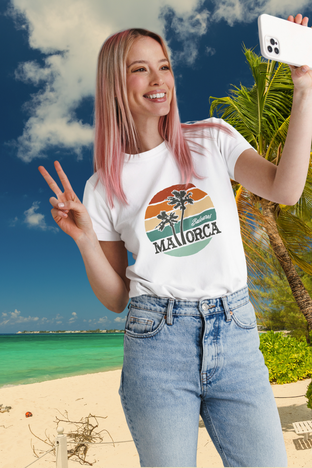 Mallorca And Palm Printed T-Shirt For Women - WowWaves - 3