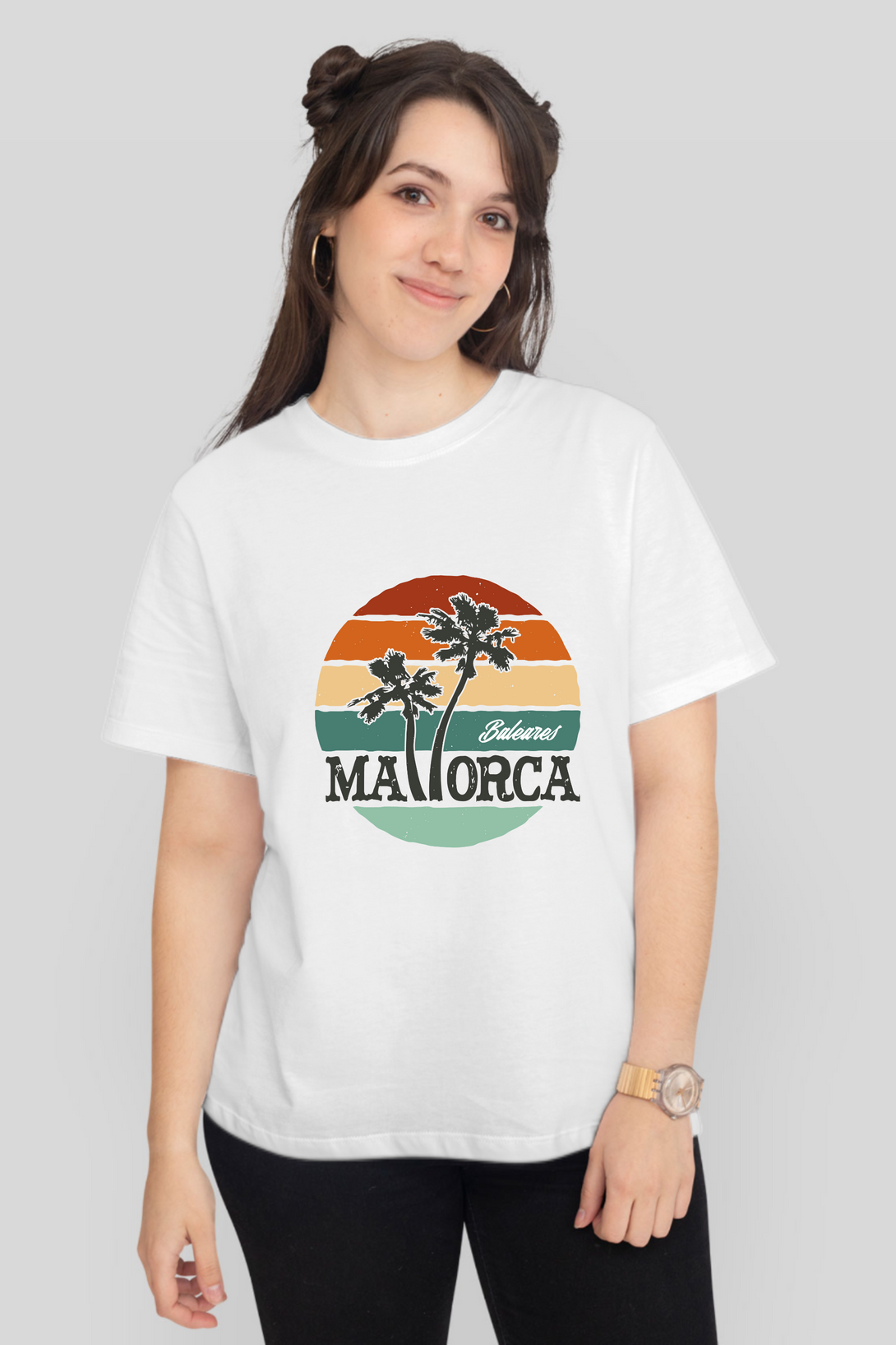 Mallorca And Palm Printed T-Shirt For Women - WowWaves - 7