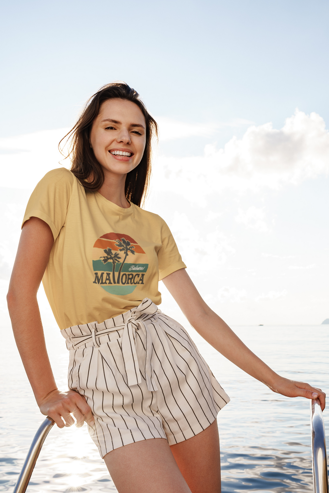 Mallorca And Palm Printed T-Shirt For Women - WowWaves - 6