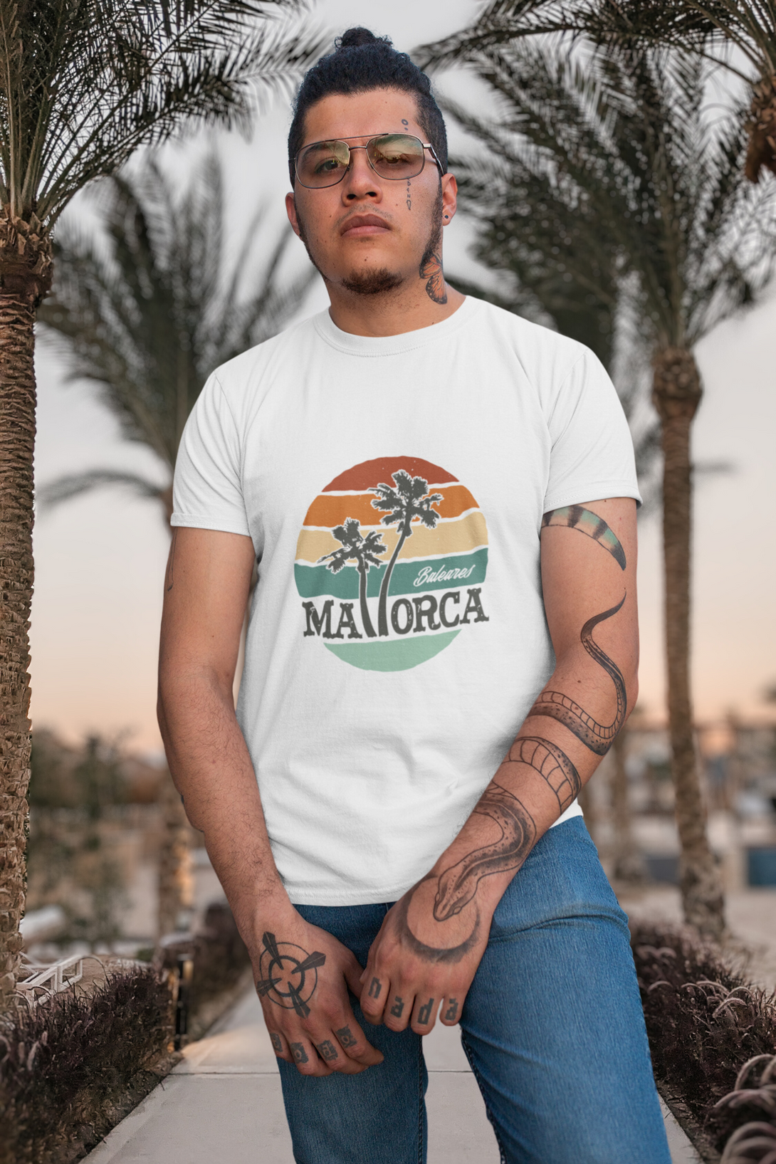 Mallorca Retro Sunset Printed T-Shirt For Men - WowWaves - 5
