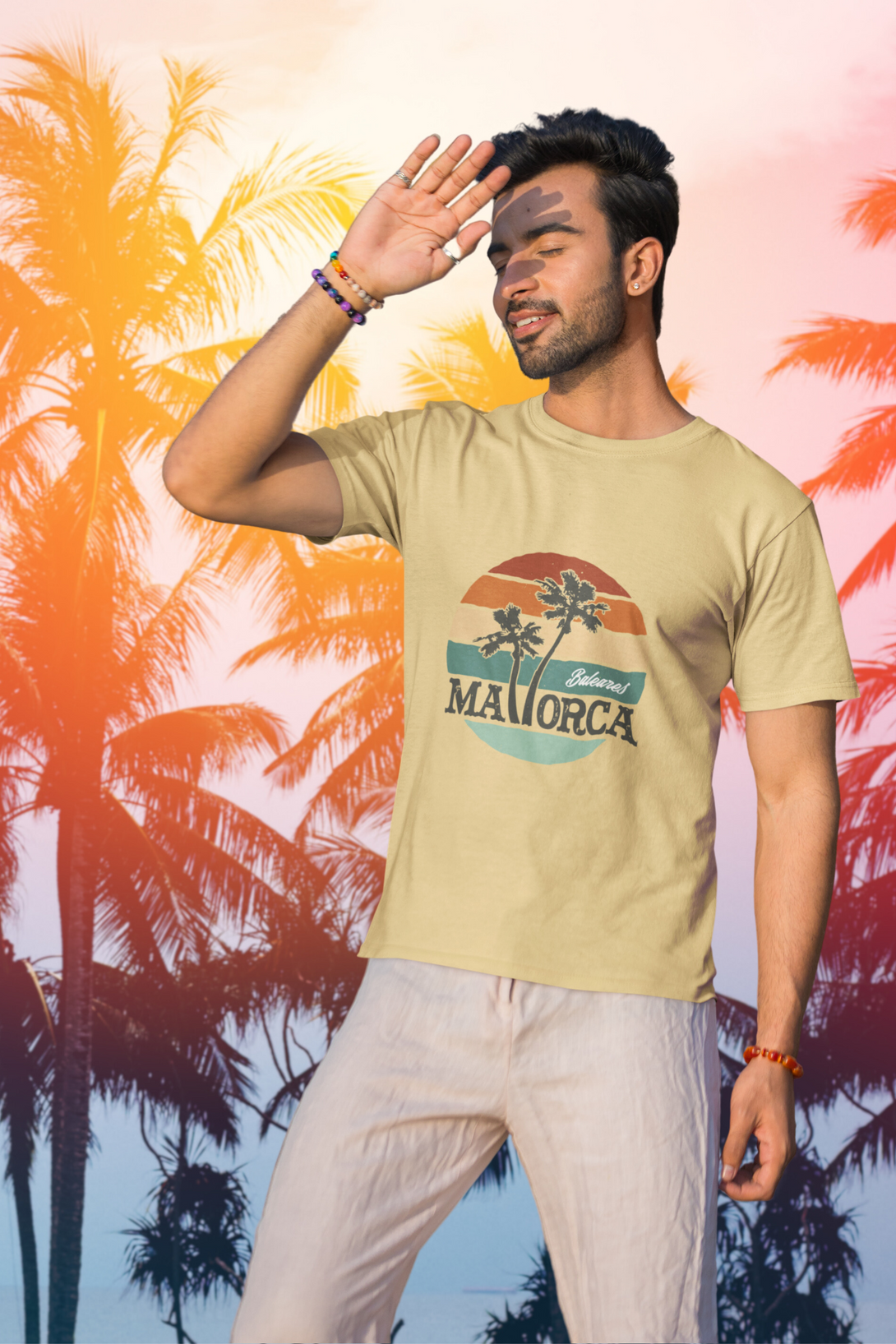 Mallorca Retro Sunset Printed T-Shirt For Men - WowWaves - 4