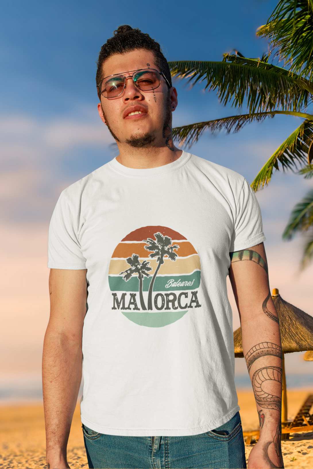 Mallorca Retro Sunset Printed T-Shirt For Men - WowWaves - 2