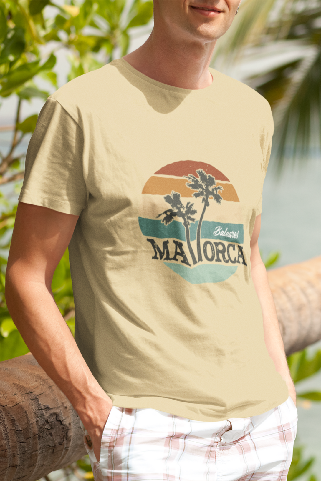 Mallorca Retro Sunset Printed T-Shirt For Men - WowWaves - 3