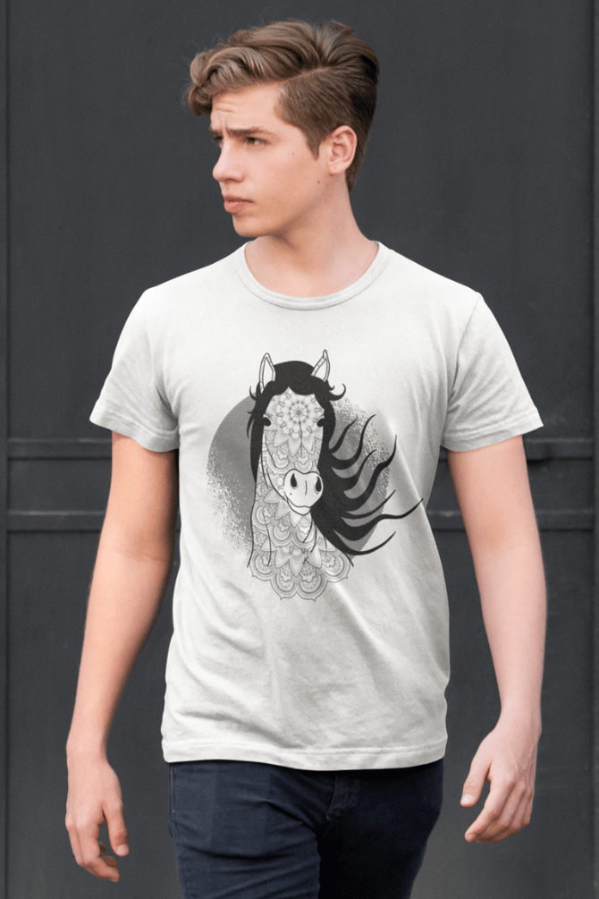 Mandala Horse Printed T-Shirt For Men - WowWaves