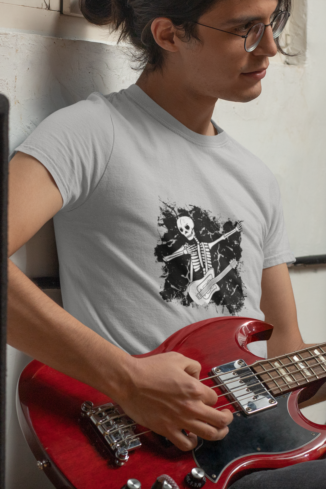 Dabbing Guitarist Skeleton Printed T-Shirt For Men - WowWaves - 3