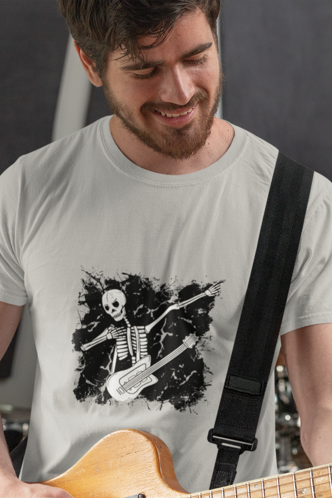 Dabbing Guitarist Skeleton Printed T-Shirt For Men - WowWaves - 6