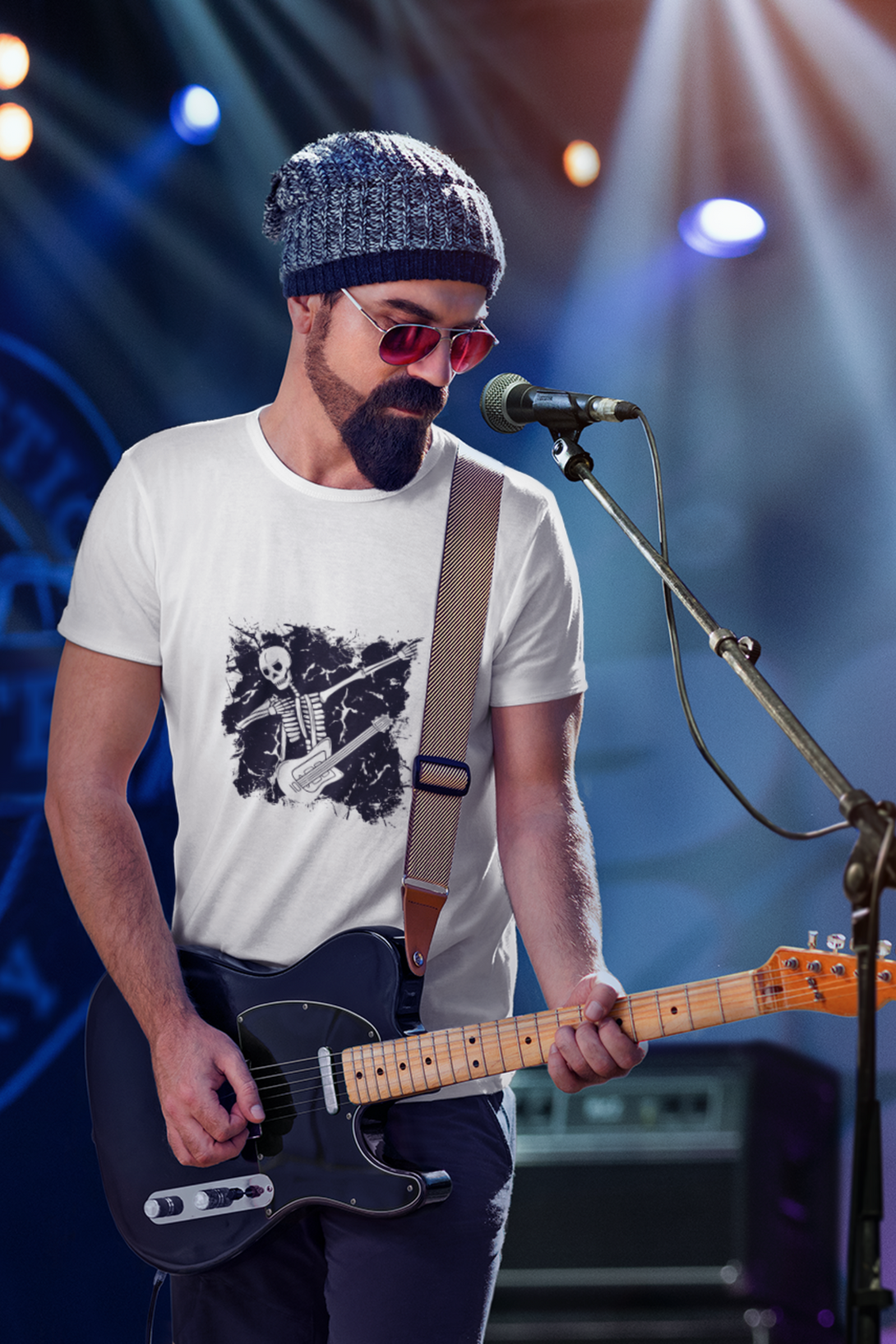 Dabbing Guitarist Skeleton Printed T-Shirt For Men - WowWaves - 2