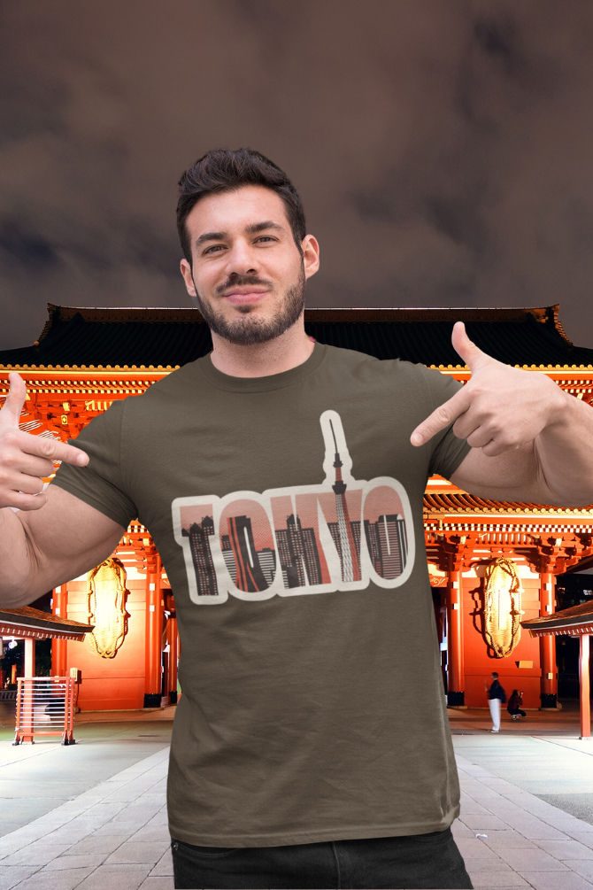 Tokyo Skyline Printed T-Shirt For Men - WowWaves