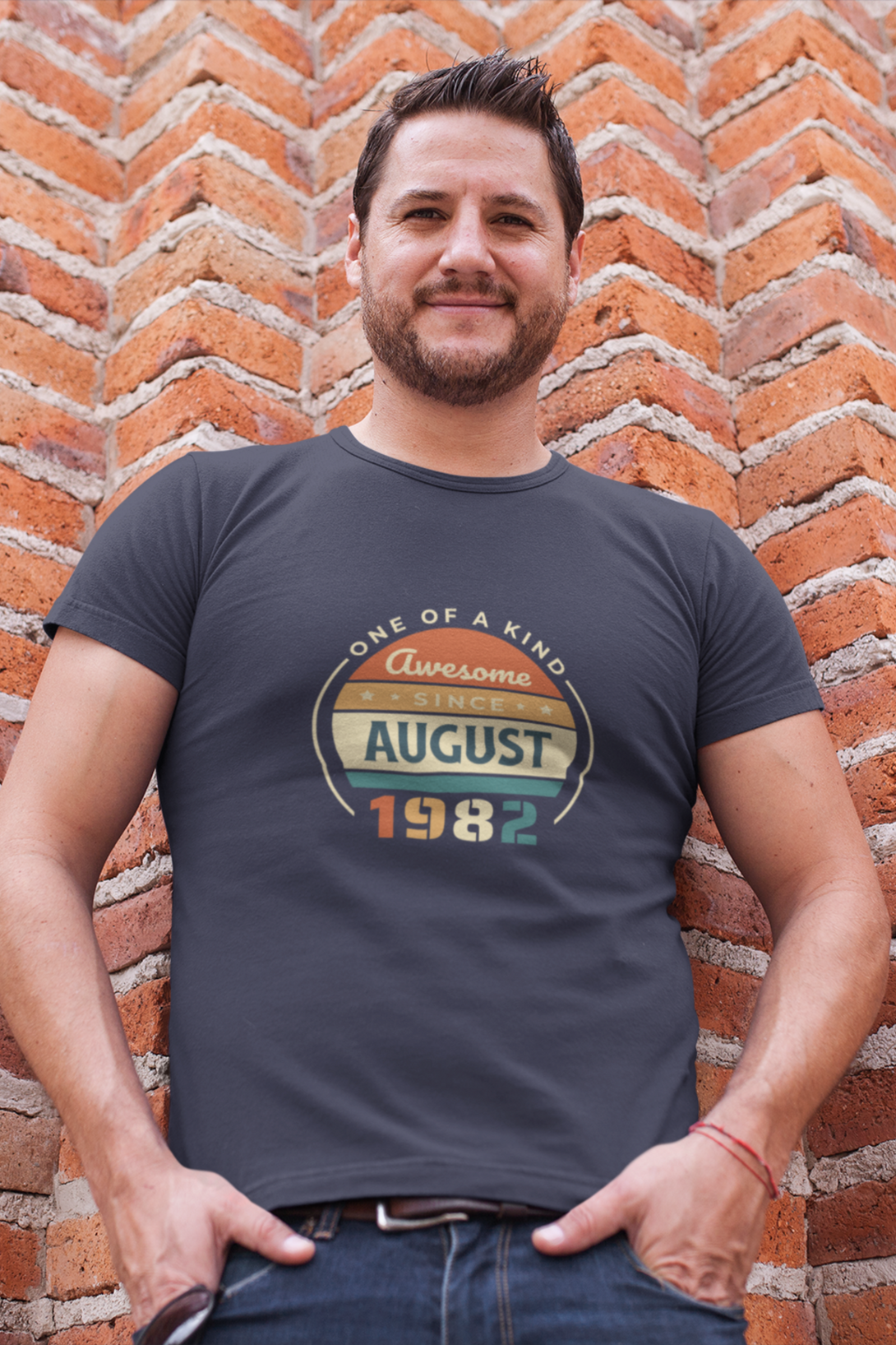 Vintage August 1982 Badge Printed T-Shirt For Men - WowWaves - 2