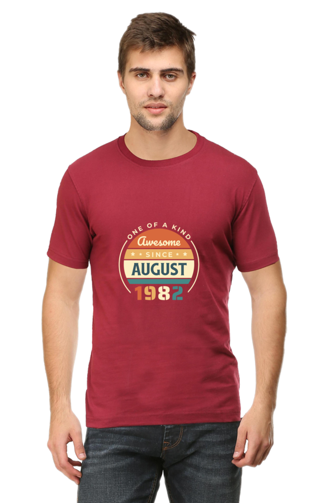 Vintage August 1982 Badge Printed T-Shirt For Men - WowWaves - 7
