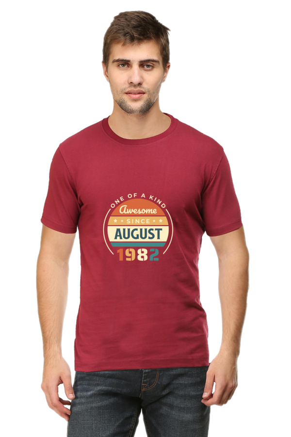 Vintage August 1982 Badge Printed T-Shirt For Men - WowWaves - 7