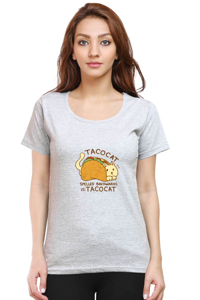 Cat In Taco Printed Scoop Neck T-Shirt For Women - WowWaves - 10