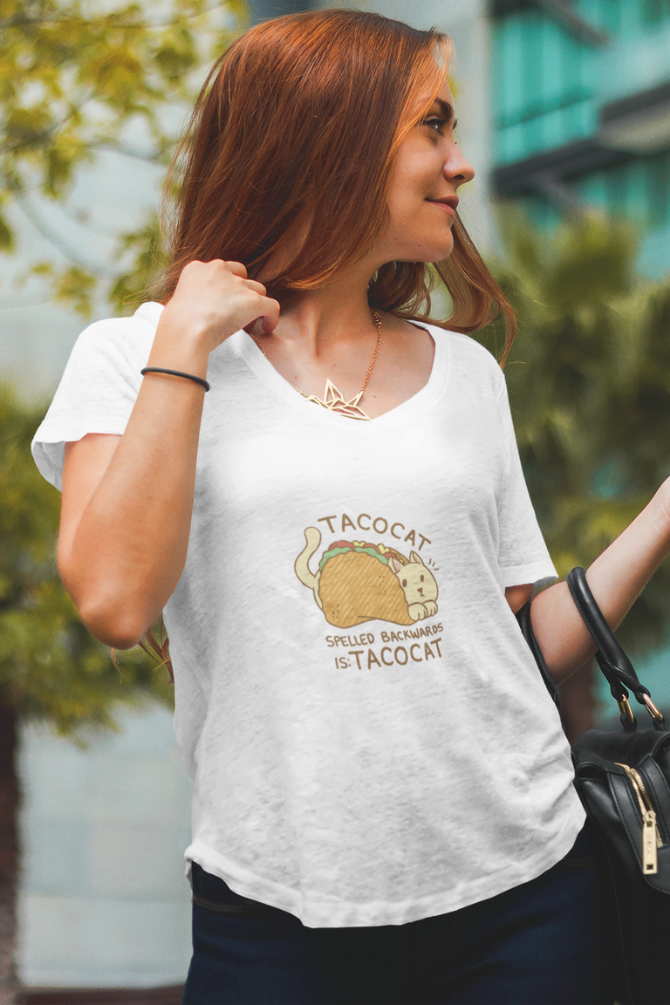 Cat In Taco Printed Scoop Neck T-Shirt For Women - WowWaves - 4