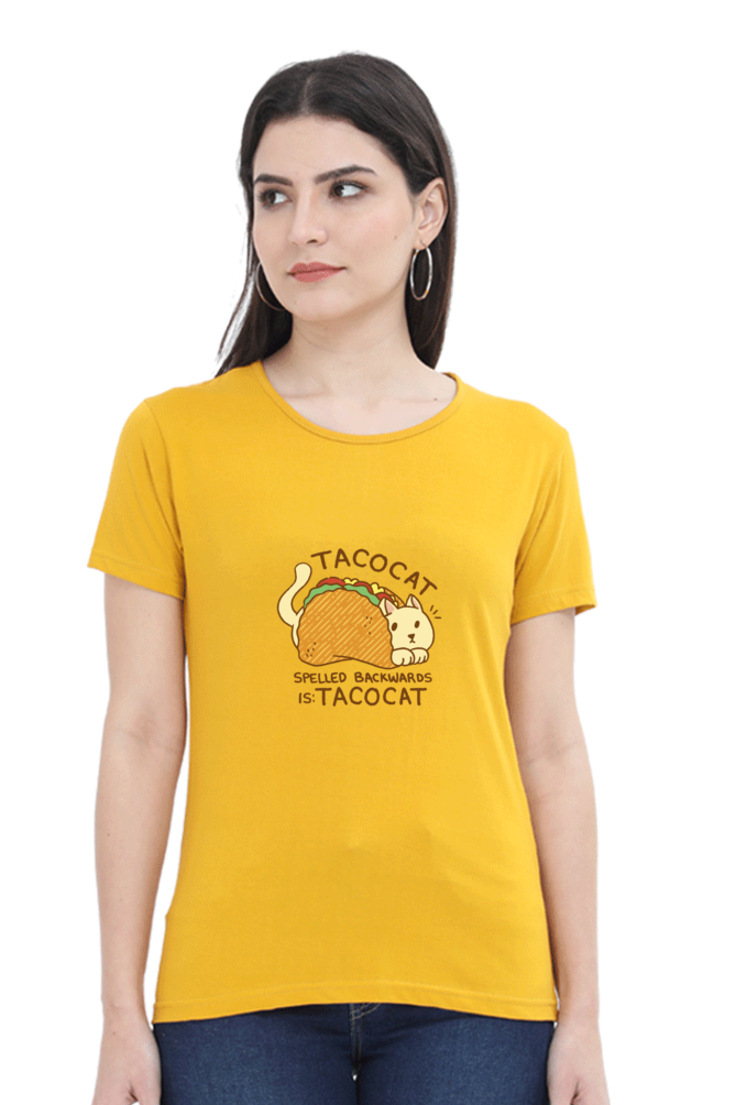 Cat In Taco Printed Scoop Neck T-Shirt For Women - WowWaves - 8