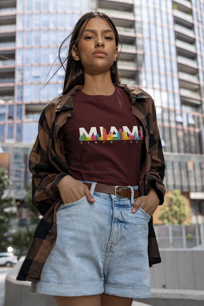 Miami Skyline Printed T-Shirt For Women - WowWaves - 4