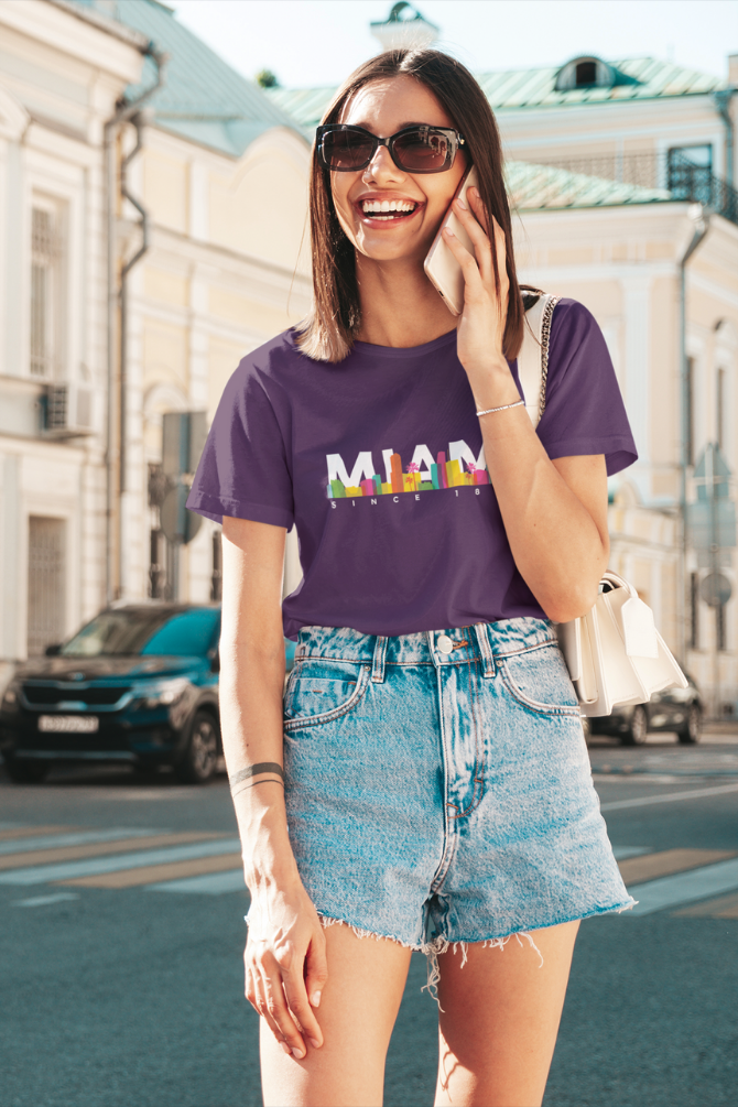 Miami Skyline Printed T-Shirt For Women - WowWaves - 3