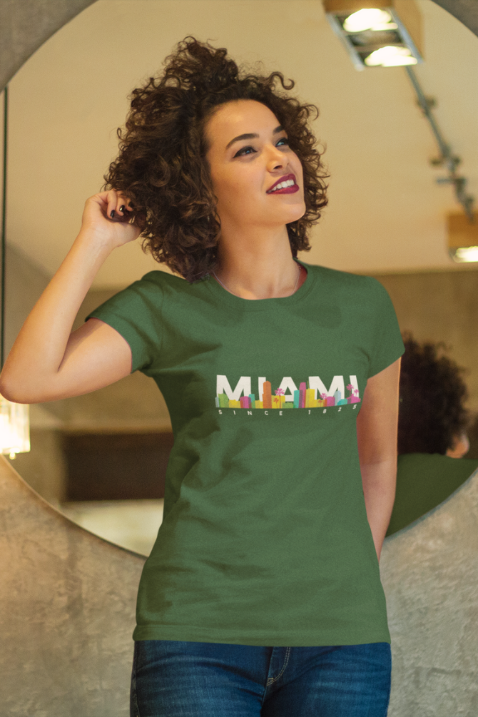 Miami Skyline Printed T-Shirt For Women - WowWaves - 8