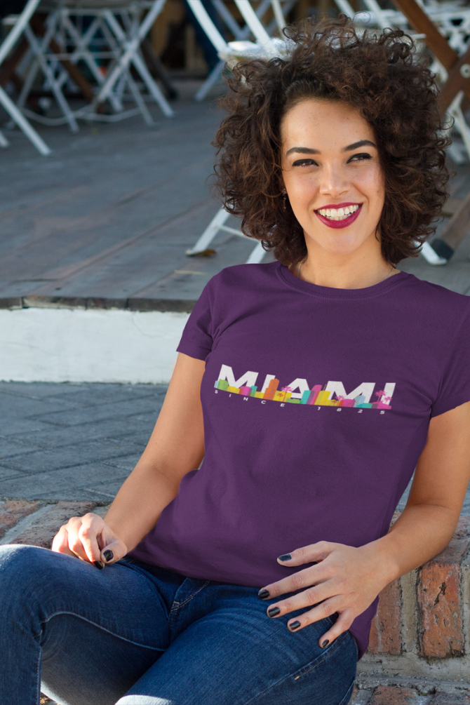 Miami Skyline Printed T-Shirt For Women - WowWaves - 2