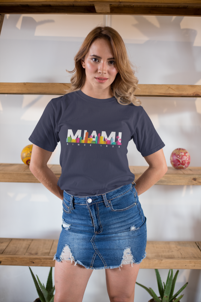 Miami Skyline Printed T-Shirt For Women - WowWaves - 7