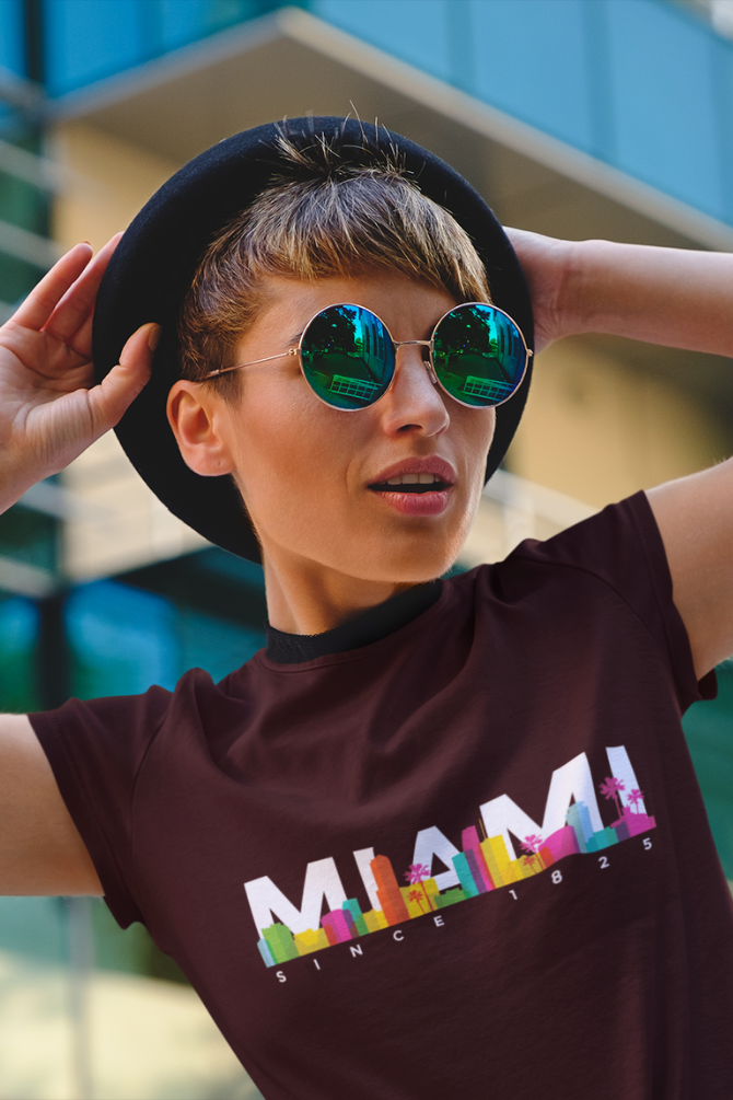Miami Skyline Printed T-Shirt For Women - WowWaves - 5