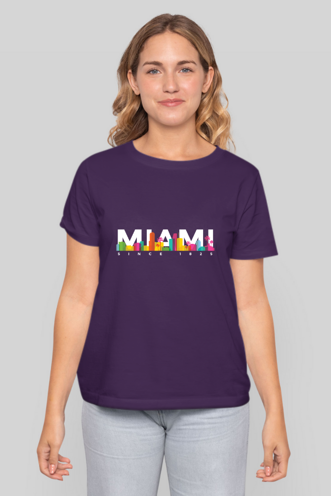 Miami Skyline Printed T-Shirt For Women - WowWaves - 11