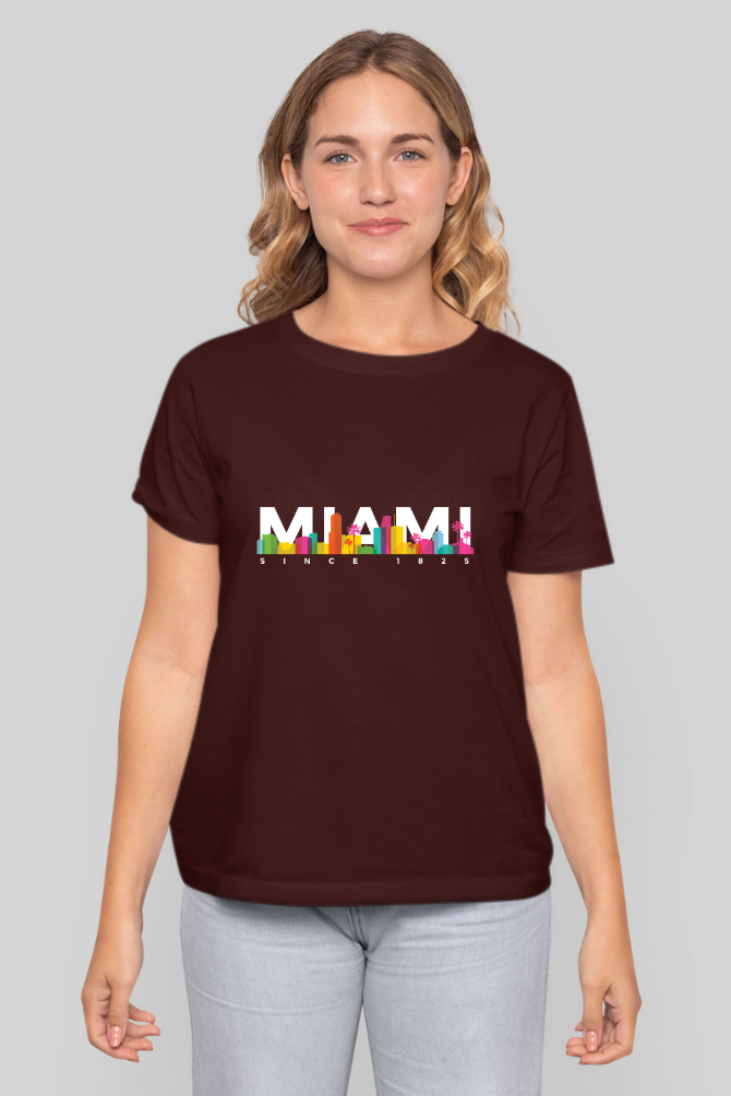 Miami Skyline Printed T-Shirt For Women - WowWaves - 13