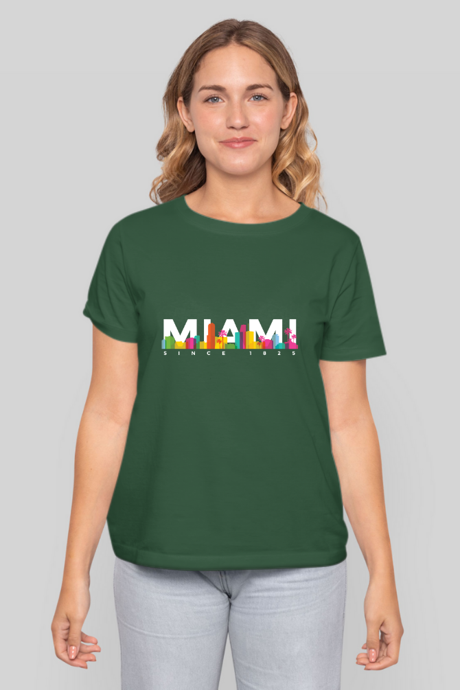 Miami Skyline Printed T-Shirt For Women - WowWaves - 10