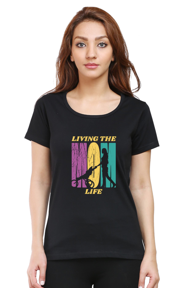 Mom Life Journey Printed Scoop Neck T-Shirt For Women - WowWaves - 11