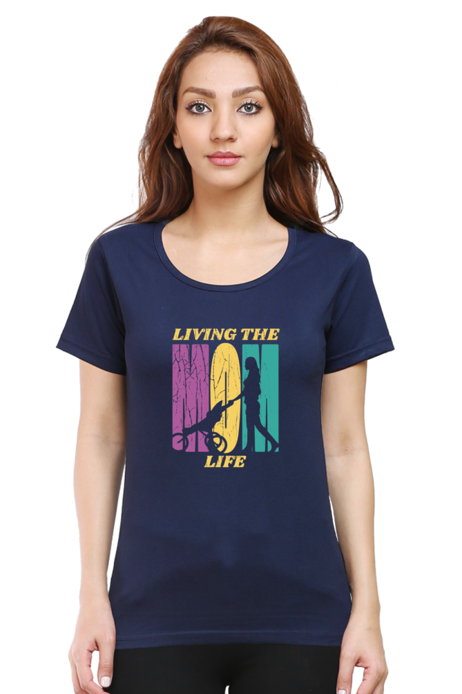 Mom Life Journey Printed Scoop Neck T-Shirt For Women - WowWaves - 10