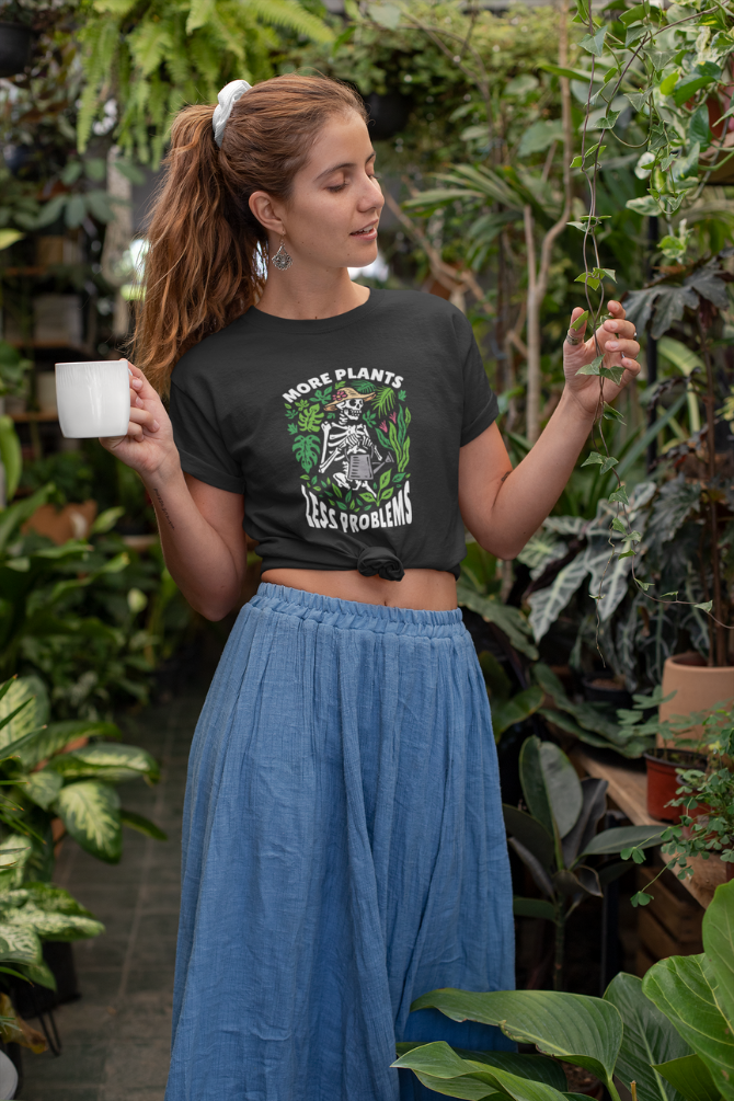 More Plants Less Problems Printed T-Shirt For Women - WowWaves - 3