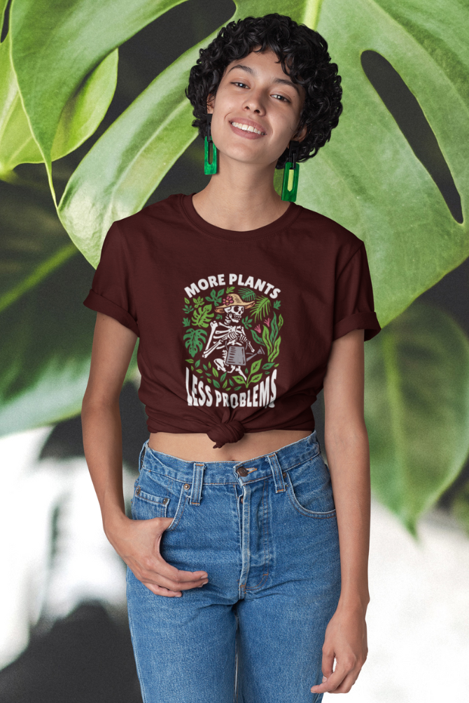 More Plants Less Problems Printed T-Shirt For Women - WowWaves - 2