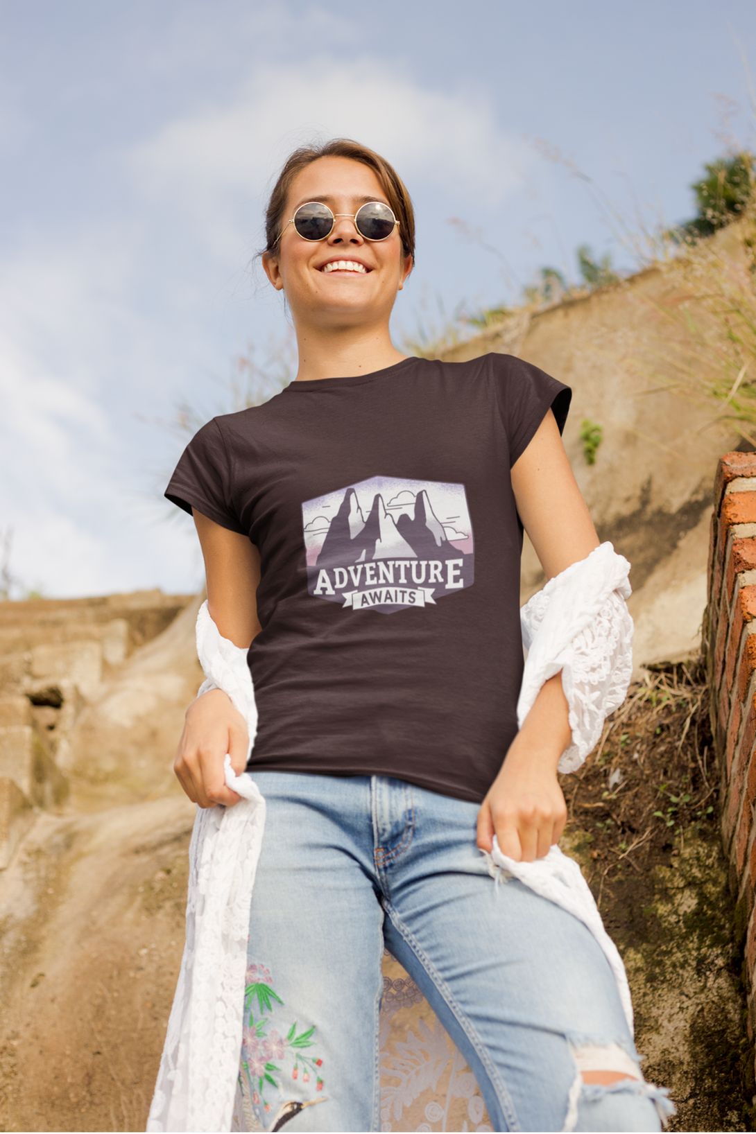 Adventure Awaits Printed T-Shirt For Women - WowWaves - 3