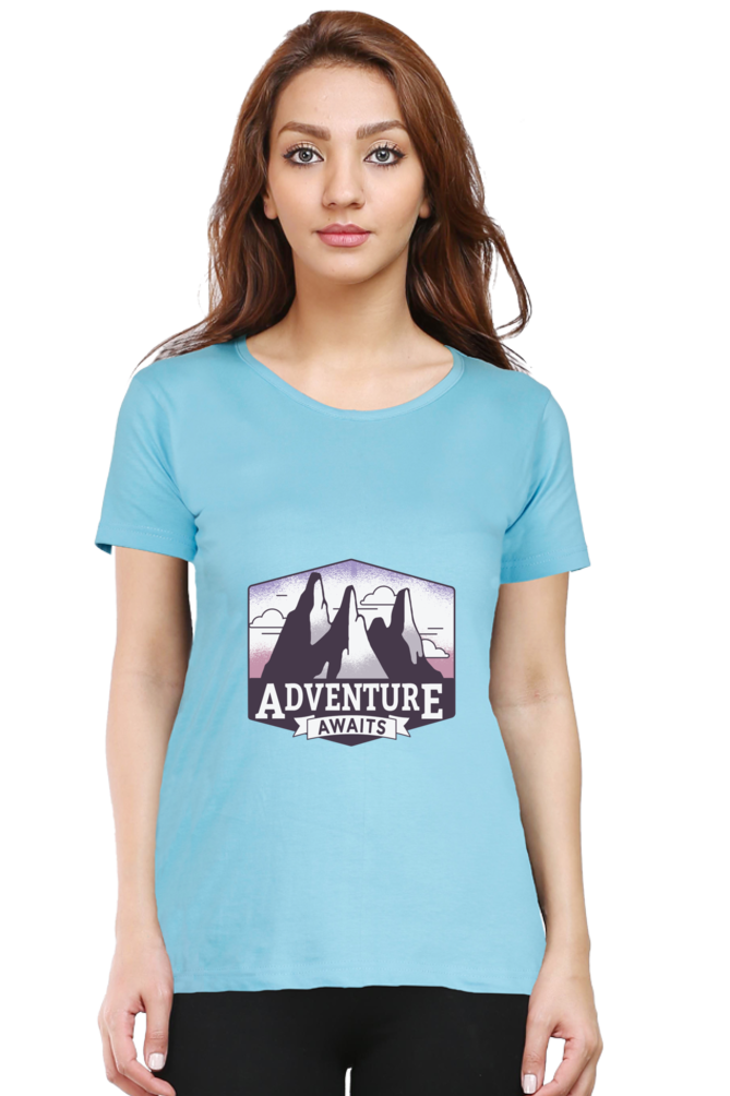Adventure Awaits Printed Scoop Neck T-Shirt For Women - WowWaves - 11