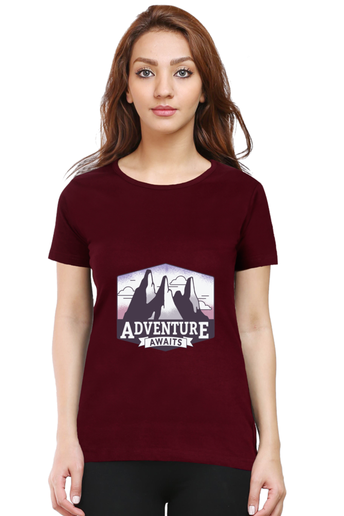 Adventure Awaits Printed Scoop Neck T-Shirt For Women - WowWaves - 10