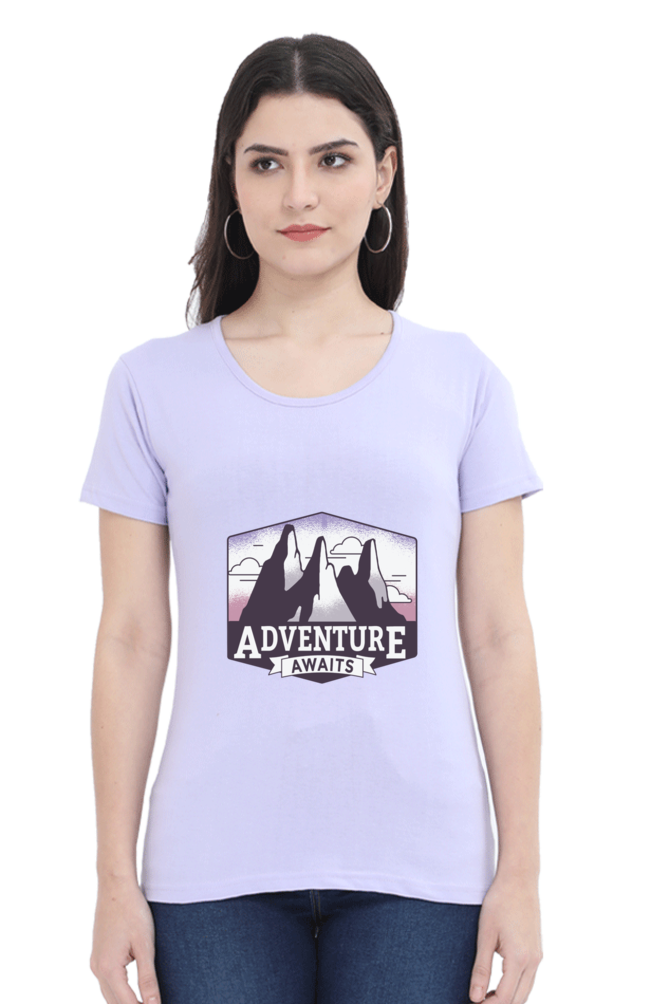 Adventure Awaits Printed Scoop Neck T-Shirt For Women - WowWaves - 17