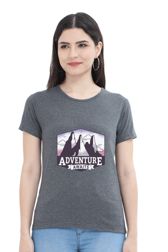 Adventure Awaits Printed Scoop Neck T-Shirt For Women - WowWaves - 16
