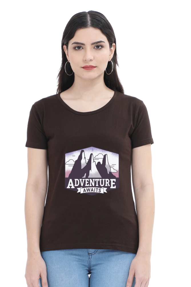 Adventure Awaits Printed Scoop Neck T-Shirt For Women - WowWaves - 14