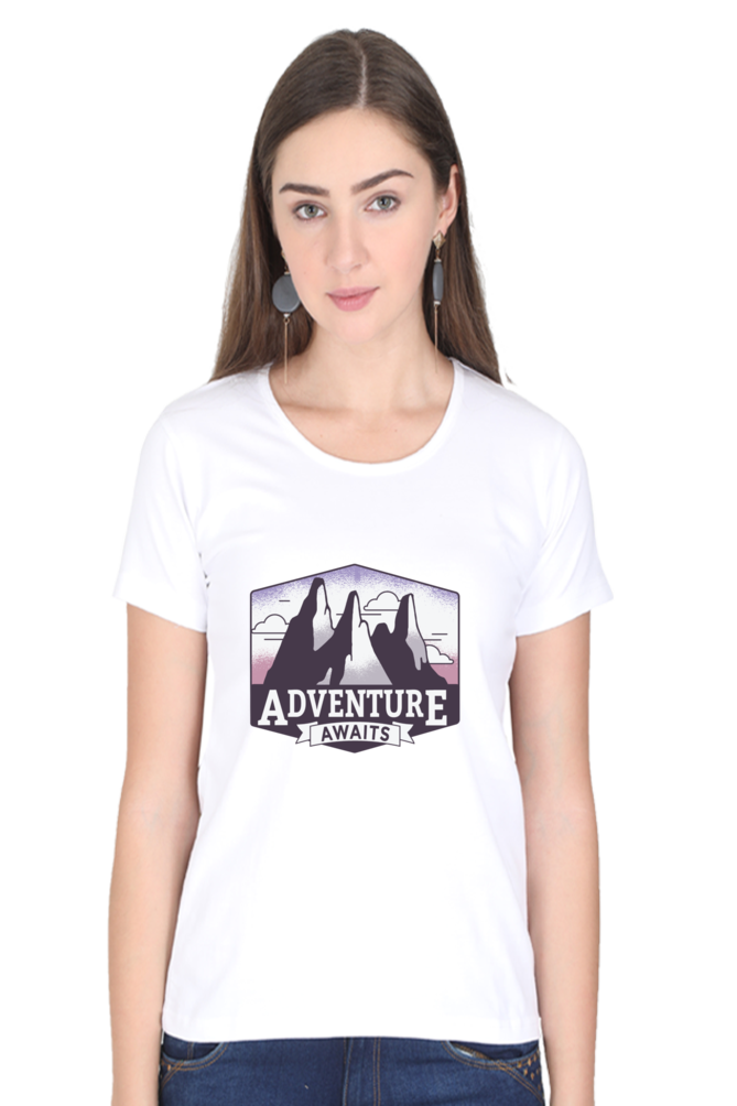 Adventure Awaits Printed Scoop Neck T-Shirt For Women - WowWaves - 12