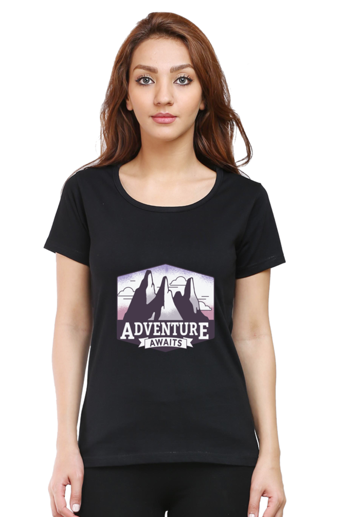 Adventure Awaits Printed Scoop Neck T-Shirt For Women - WowWaves - 8