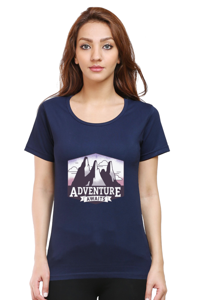 Adventure Awaits Printed Scoop Neck T-Shirt For Women - WowWaves - 13
