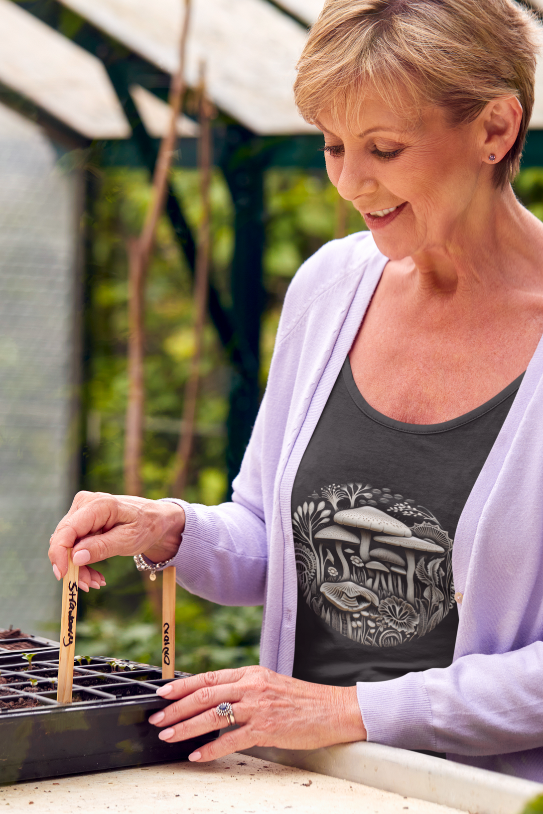 Mushroom Art Printed Scoop Neck T-Shirt For Women - WowWaves - 4